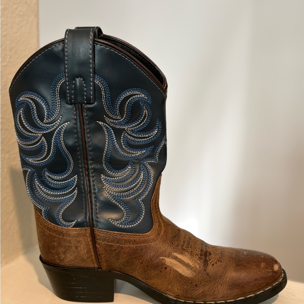Cody James Brown Blue Leather Cowboy Boots Youth Size 1Y - Picture 3 of 9
